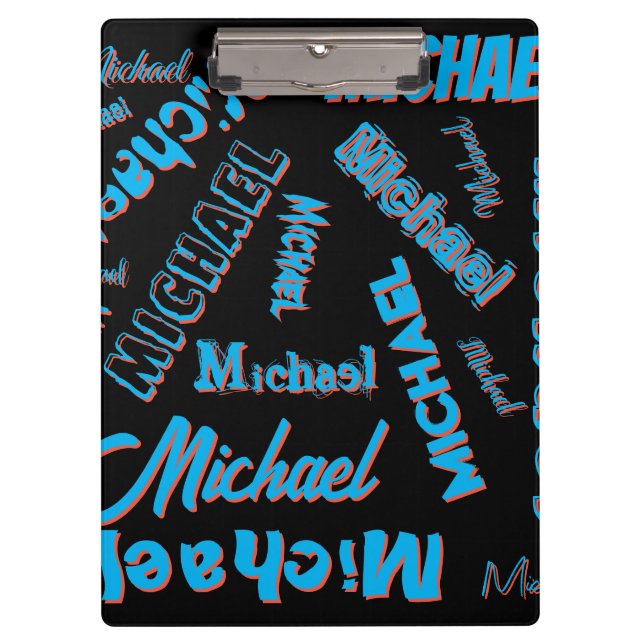 Porte-bloc Votre nom motif monogramme bleu rouge noir (Devant)