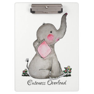 Porte-bloc Watercolor Cute Baby Elephant With Blush & Flowers