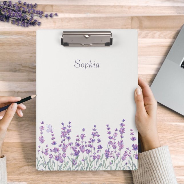 Porte-bloc Watercolor Lavender Floral Purple Clipboard (Créateur téléchargé)