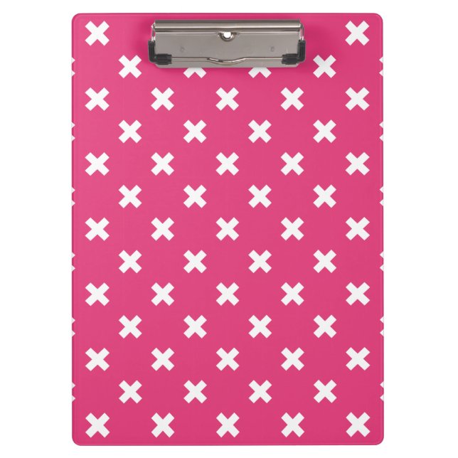 Porte-bloc White cross stitches on fuchsia (Devant)