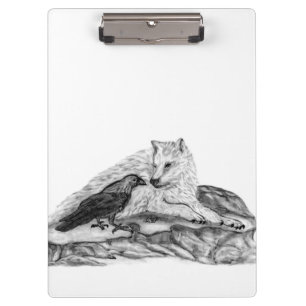 Porte-bloc Wolf and Raven black and white design