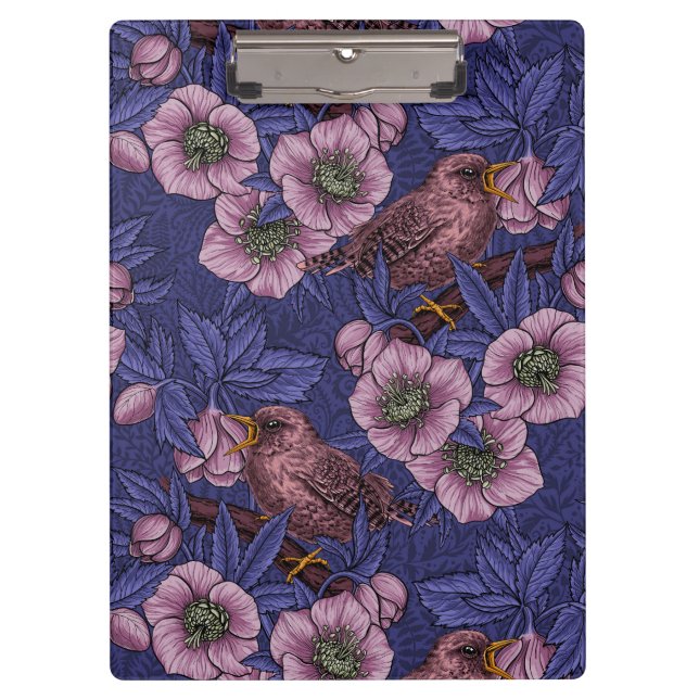 Porte-bloc Wren et hellebore, violet et rose (Devant)