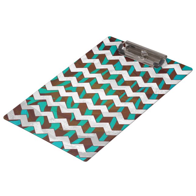Porte-bloc Zebra Chevron Impression Brown et Turquoise (Incliné)