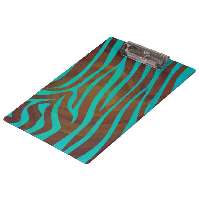 Porte-bloc Zèbre Brown et Turquoise avec Monogramme (Incliné)
