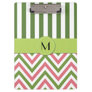 Porte-bloc Zigzag, Chevron, Grilles, Rose, Vert, Monogramme