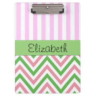 Porte-bloc Zigzag, Chevron, Grilles, Rose, Vert, Votre Nom