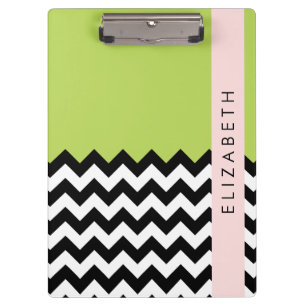 Porte-bloc Zigzag noir et blanc, Chevron, Vert, Votre nom