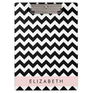 Porte-bloc Zigzag noir et blanc, Motif Chevron, Votre nom