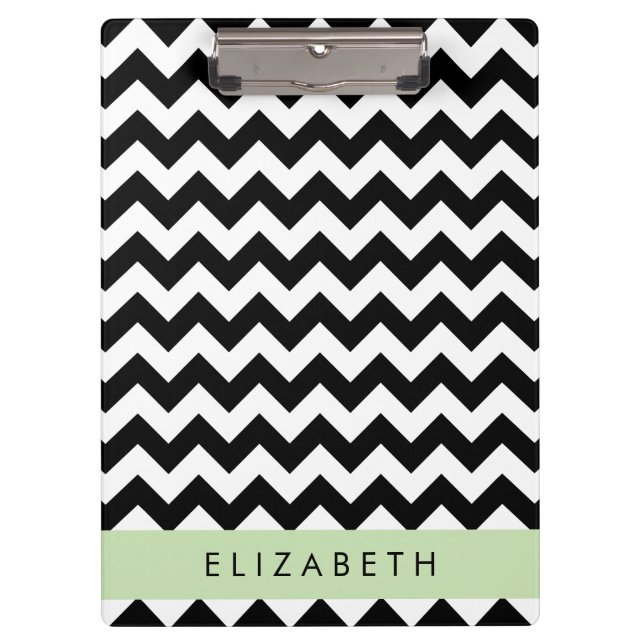 Porte-bloc Zigzag noir et blanc, Motif Chevron, Votre nom (Devant)