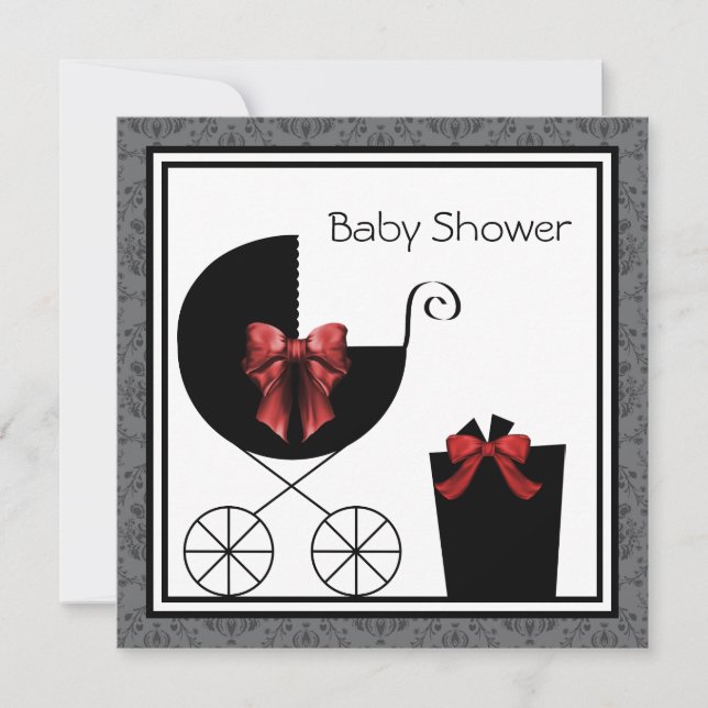 Porte-cadeaux Rouge Noir Baby Douche Invitations (Devant)