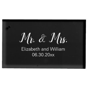 Porte-cartes De Table M. & Mme Black & White Elegant Script Mariage