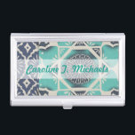 Porte-cartes De Visite Ajoutez votre nom | Carrelage Batik bleu II<br><div class="desc">Floral</div>