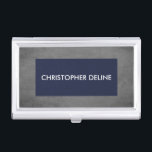 Porte-cartes De Visite Élégant rectangle gris bleu texture pâle<br><div class="desc">Porte-carte de visite élégant avec arrière - plan gris texture et motif rectangle bleu foncé. Vous pouvez y ajouter votre monogramme ou votre nom.</div>