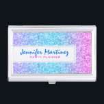 Porte-cartes De Visite Elégante Parties scintillant colorée & Sparkles Te<br><div class="desc">Elégante parties scintillant colorée et scintille de tons bleu rose et bleu vert. Couleur de police bleue et rose suggérée. Disponible sur d'autres produits. Modèle de porte-carte de visite entièrement personnalisable.</div>