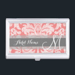 Porte-cartes De Visite Modèle moderne dentelle Damas - Corail et gris<br><div class="desc">Damas florales tendance et féminine aux couleurs populaires. Le damas a un aspect de tableau noir fantaisiste.</div>