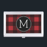 Porte-cartes De Visite Monogramme de Motif de buffle rouge et noir rustiq<br><div class="desc">Un design robuste et masculin avec un espace pour monogrammes. Un motif classique et traditionnel qui existe depuis des années. Si vous devez ajuster l'illustration ou modifier la police,  vous pouvez cliquer sur la zone personnaliser. Cela vous mènera à l'outil de conception où vous pouvez effectuer de nombreux changements.</div>