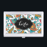 Porte-cartes De Visite Peinture à la main Vintage ethnique Paisley<br><div class="desc">Elégante couleur vintage cachemire colorée illustration avec arrière - plan blanc personnalisable. Nom noir prendre et nom personnalisé /monogramme</div>