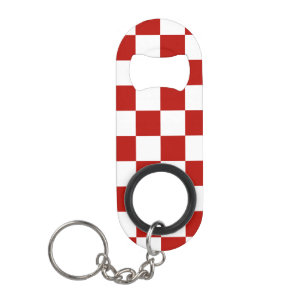 Porte-clé Décapsuleur à damiers carré rouge blanc rétro