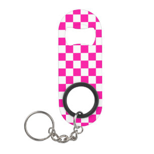 Porte-clé Décapsuleur à damiers rose et blanc