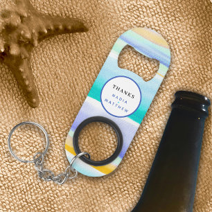 Porte-clé Décapsuleur Abstraite marée bleu aqua jaune mariage