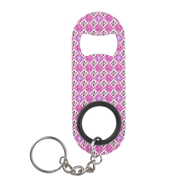 Porte-clé Décapsuleur Alphabet Géométrique Rose Chic Initiale N (Devant)