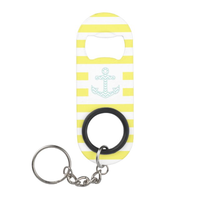 Porte-clé Décapsuleur Ancre marine rayée jaune (Devant)