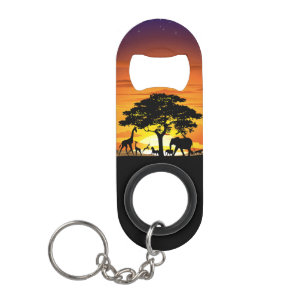Porte-clé Décapsuleur Animaux sauvages sur le coucher de soleil de la sa