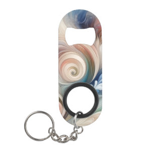 Porte-clé Décapsuleur Aquarelle Imaginaire Floral Pastel Bleu & Crème