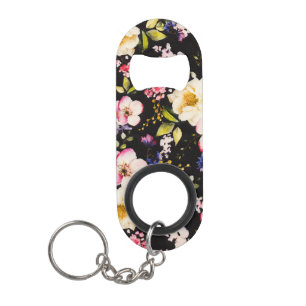 Porte-clé Décapsuleur Aquarelle rose Roses Jaunes Arrière - plan noir