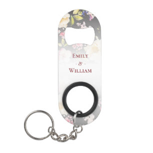 Porte-clé Décapsuleur Aquarelle rose Roses jaunes, noir flou, Mariage