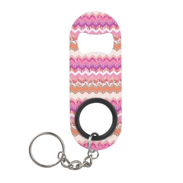 Porte-clé Décapsuleur Arrière - plan rose de zigzag (Devant)