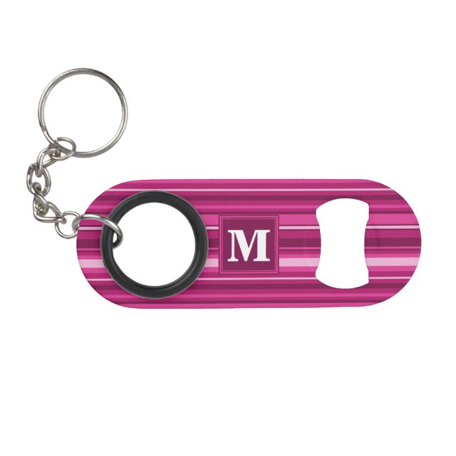 Porte-clé Décapsuleur Bandes de monogramme fuchsia (Devant (Horizontal))