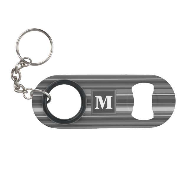 Porte-clé Décapsuleur Bandes gris monogramme (Devant (Horizontal))
