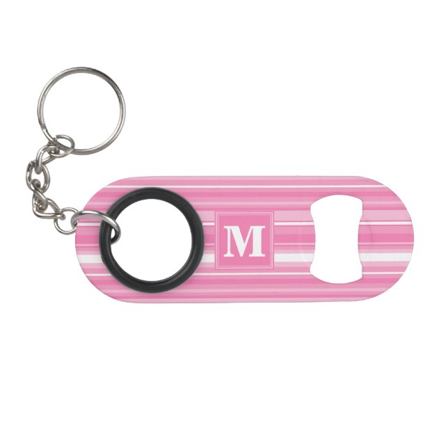 Porte-clé Décapsuleur Bandes rose monogramme (Devant (Horizontal))