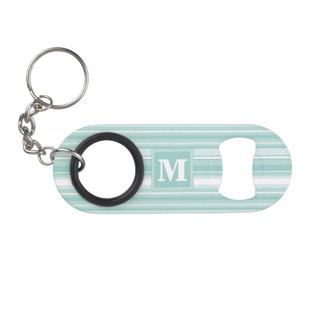 Porte-clé Décapsuleur Bandes vertes de menthe monogramme (Devant (Horizontal))