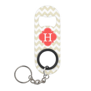 Porte-clé Décapsuleur Beige Blanc Chevron Coral Rouge Quatrefoil Monogra