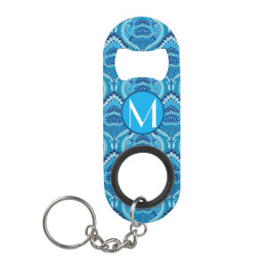 Porte-clé Décapsuleur Bleuâtre - Paisley à plumes