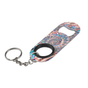 Porte-clé Décapsuleur Boho Pastel rose et bleu spirale Abstraite fractal