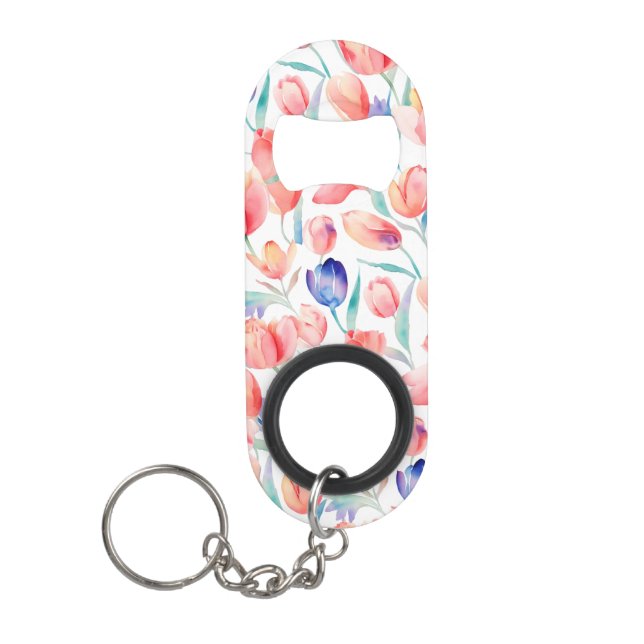 Porte-clé Décapsuleur Bouteille Motif Tulips d'aquarelle (Devant)