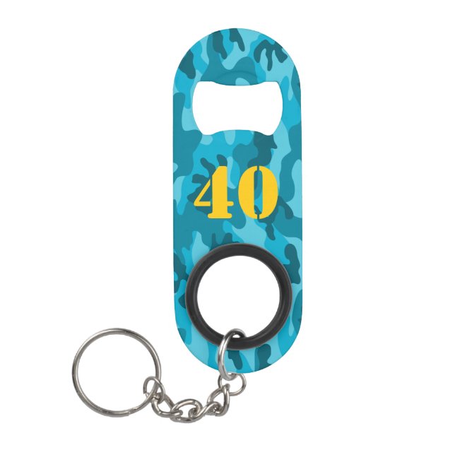 Porte-clé Décapsuleur Camo Anniversaire Âge Aventure Barware Bleu Or Amu (Devant)