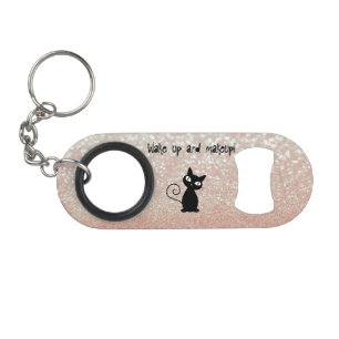 Porte-clé Décapsuleur Chat noir fantaisiste pailleté - Réveillez-vous et