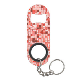 Porte-clé Décapsuleur Chevauchement de mini-carrés, tons de rouge ou de