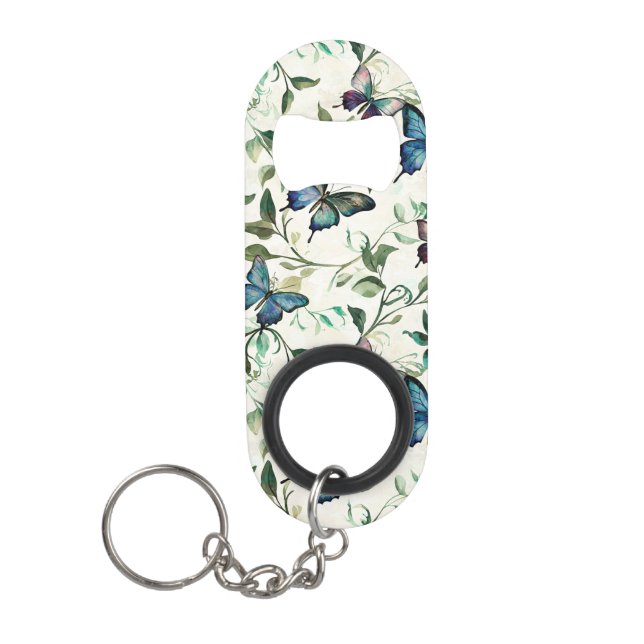 Porte-clé Décapsuleur Chic Romantique Fête de Mariage Papillons Bleus (Devant)