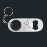 Porte-clé Décapsuleur Classic Personalized Groomsman Monogram and Name<br><div class="desc">Personalized Groomsman Gifts featuring personalized monogram in grey elegant script font style with groomsman's name and title in classic serif font style on white marble background. Perfect as a personalized gift for groomsmen, best man, father of the bride, or anyone special in your wedding party. Please note: The marble details...</div>