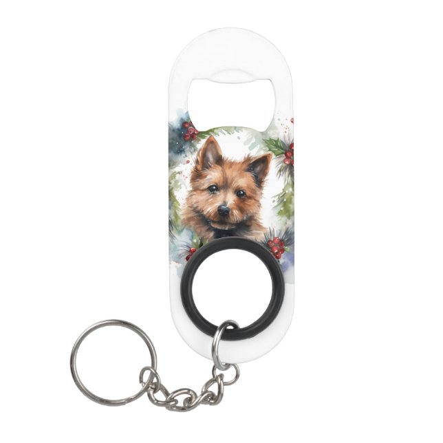 Porte-clé Décapsuleur Couronne de Noël de Terrier Australien Chien de fê (Devant)