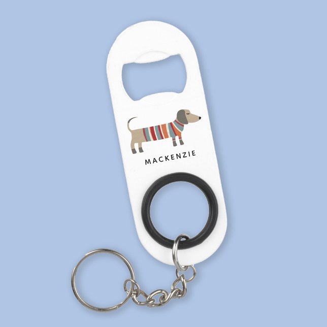 Porte-clé Décapsuleur Dachshund Wiener Sausage Chien Personnalisé (Fun Dachshund Wiener Sausage Dog personalized custom name key chain bottle opener)