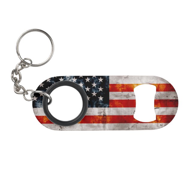 Porte-clé Décapsuleur Drapeau américain vintage patiné (Devant (Horizontal))