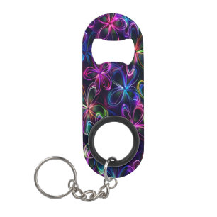 Porte-clé Décapsuleur Écran floral futuriste en néon