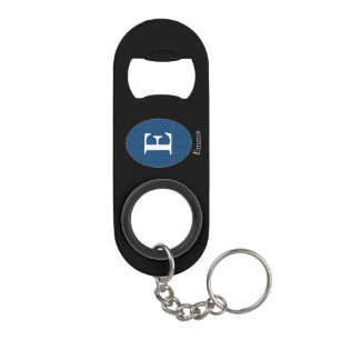 Porte-clé Décapsuleur Élégant Monogramme Personnalisé Bleu
