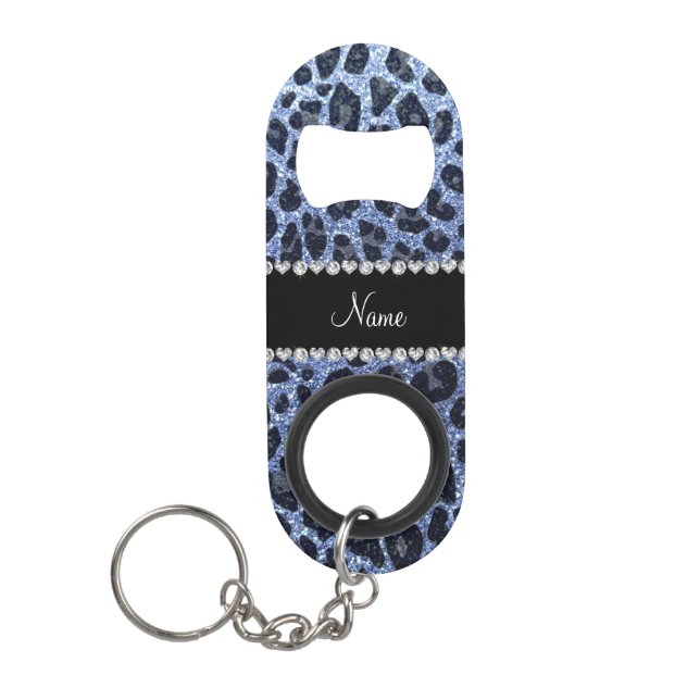 Porte-clé Décapsuleur Empreinte de léopard de parties scintillant bleu c (Devant)